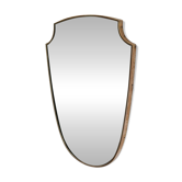 Brass mirror with crest, bead frieze, Italian design style.