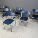 Minimalist Metal and Plywood Stackable Armchairs by Gijs Van Der Sluis, Set of 6