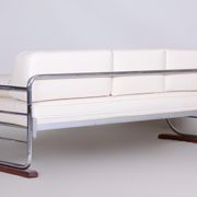 White Slezák sofa - 1930s Czechia - Leather, Beech and Chrome