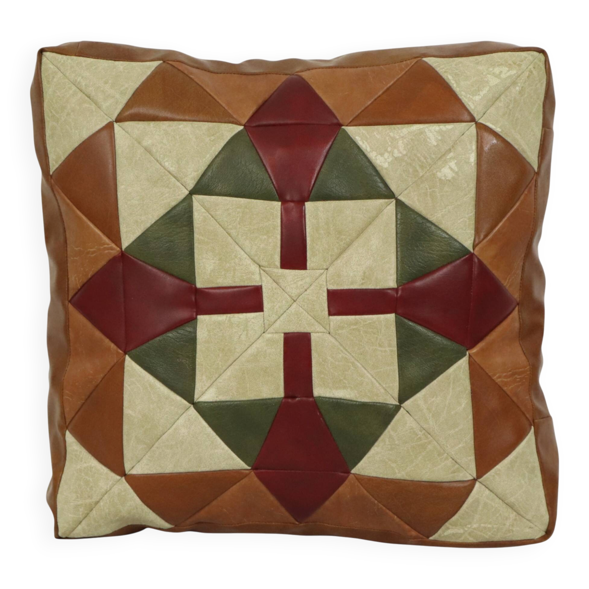 Vintage Patchwork Cushion Diamond Pattern Faux Leather 45cm