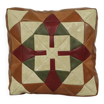 Vintage Patchwork Cushion Diamond Pattern Faux Leather 45cm