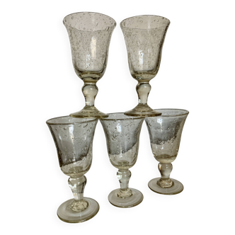 Set of 5 Biot stemmed glasses 16cm 1960