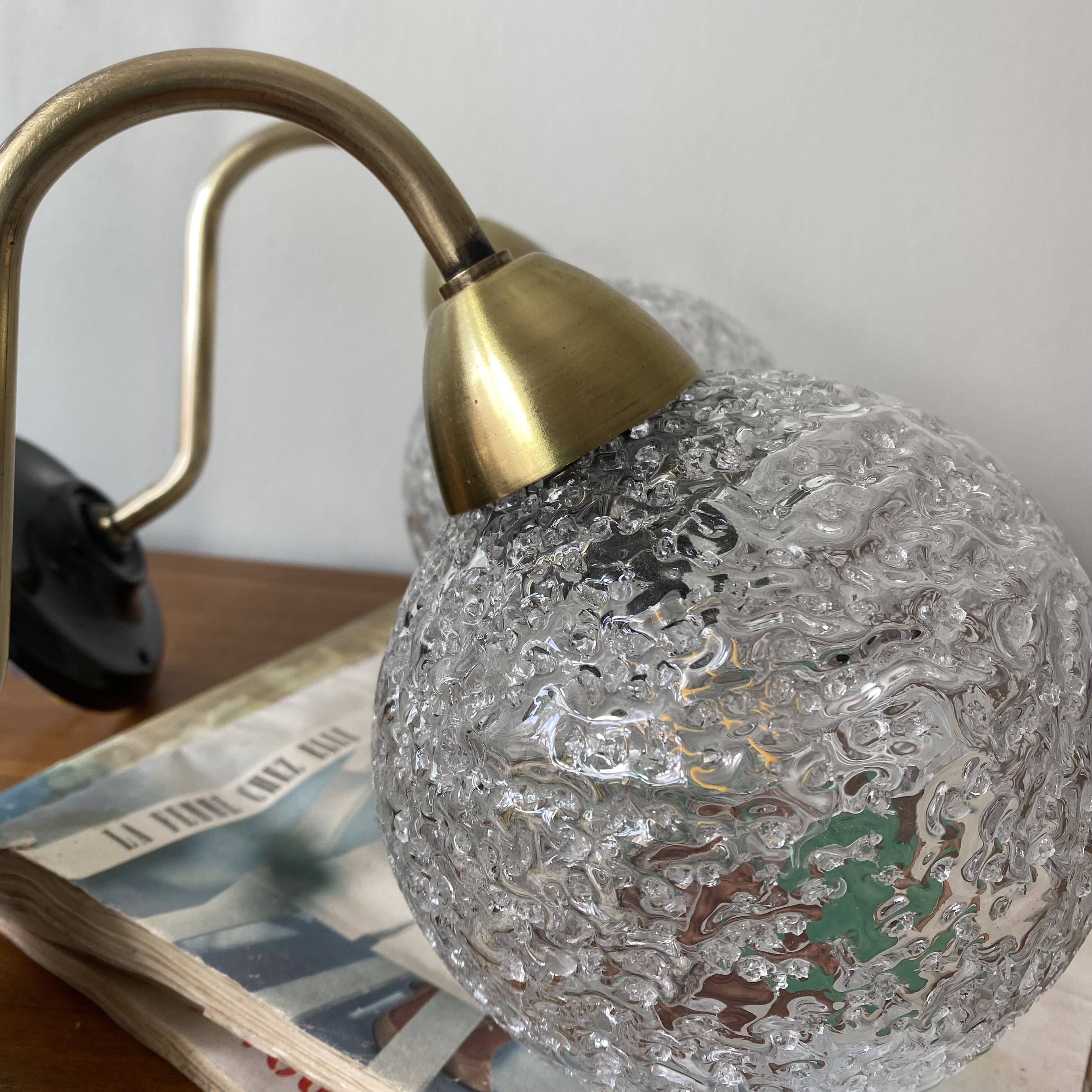 Vintage swan neck wall lights brass bubble glass porcelain