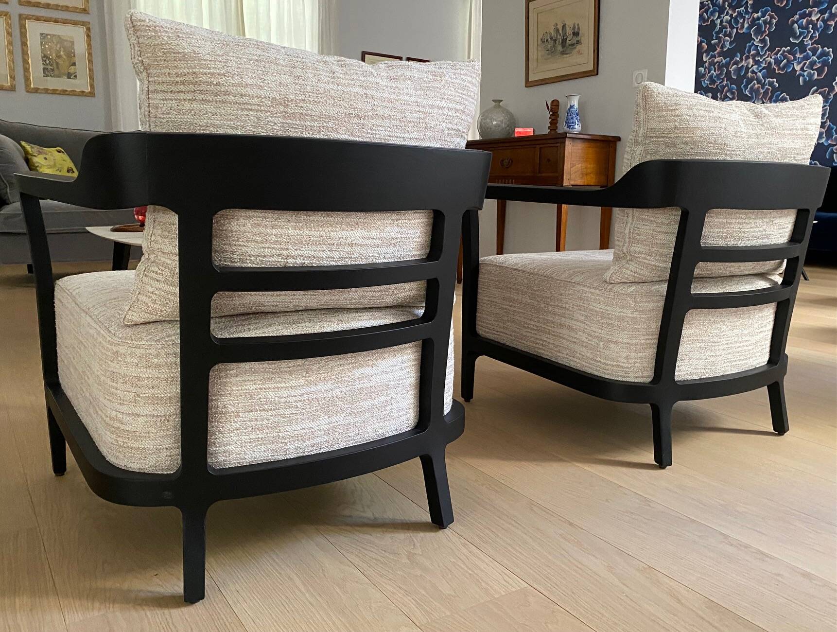 Pair of Be Bop armchairs – Specchio Nature fabric – excellent condition