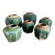 Deep green and light blue glazed hexagonal Shiwan ware ginger jar (collection of six jars, different sizes, floral designs)