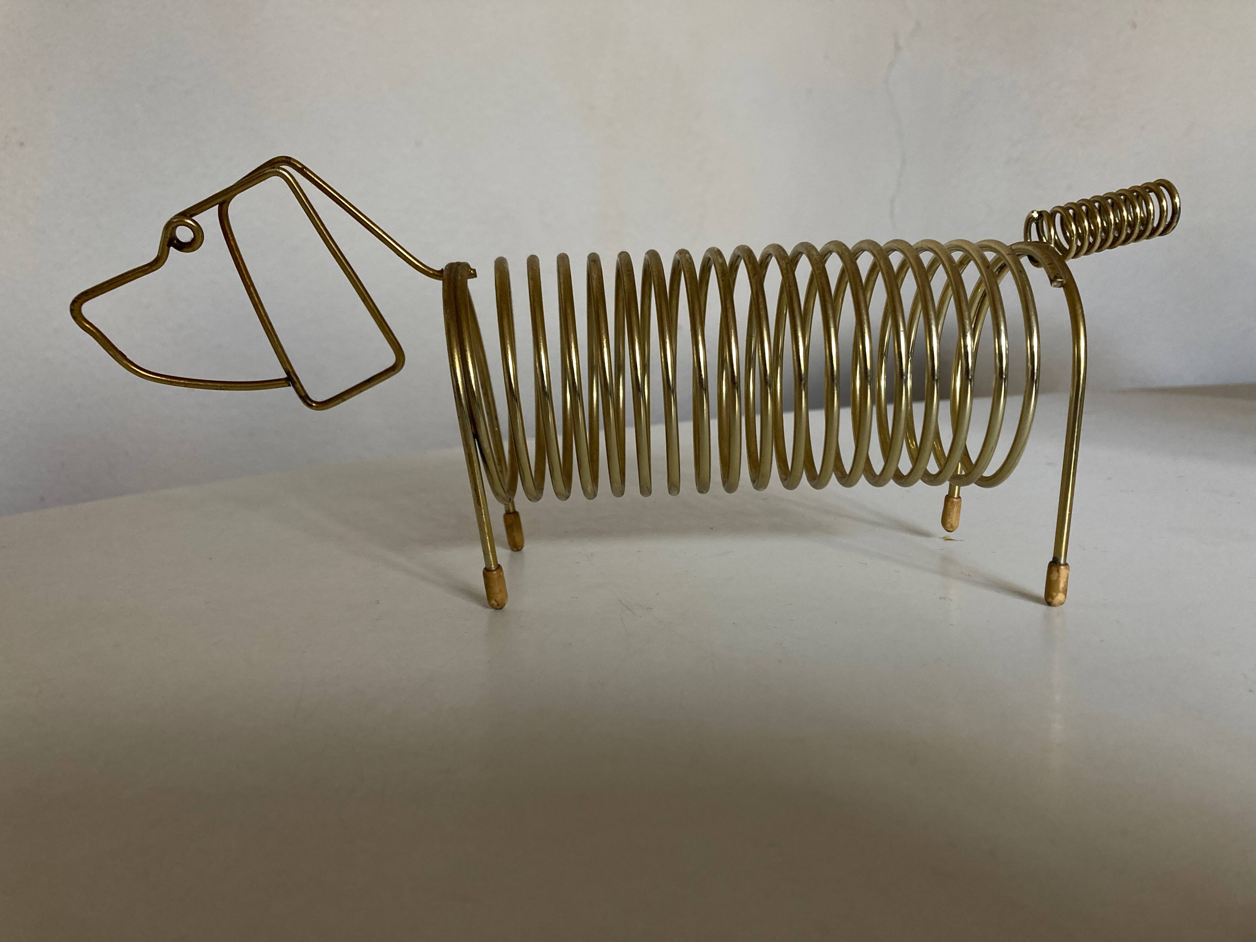 Dachshund dog desk letter holder in gold metal 1970