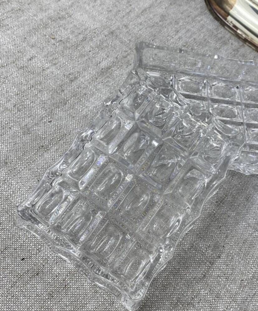 Silver-plated metal and glass hors d'oeuvre tray