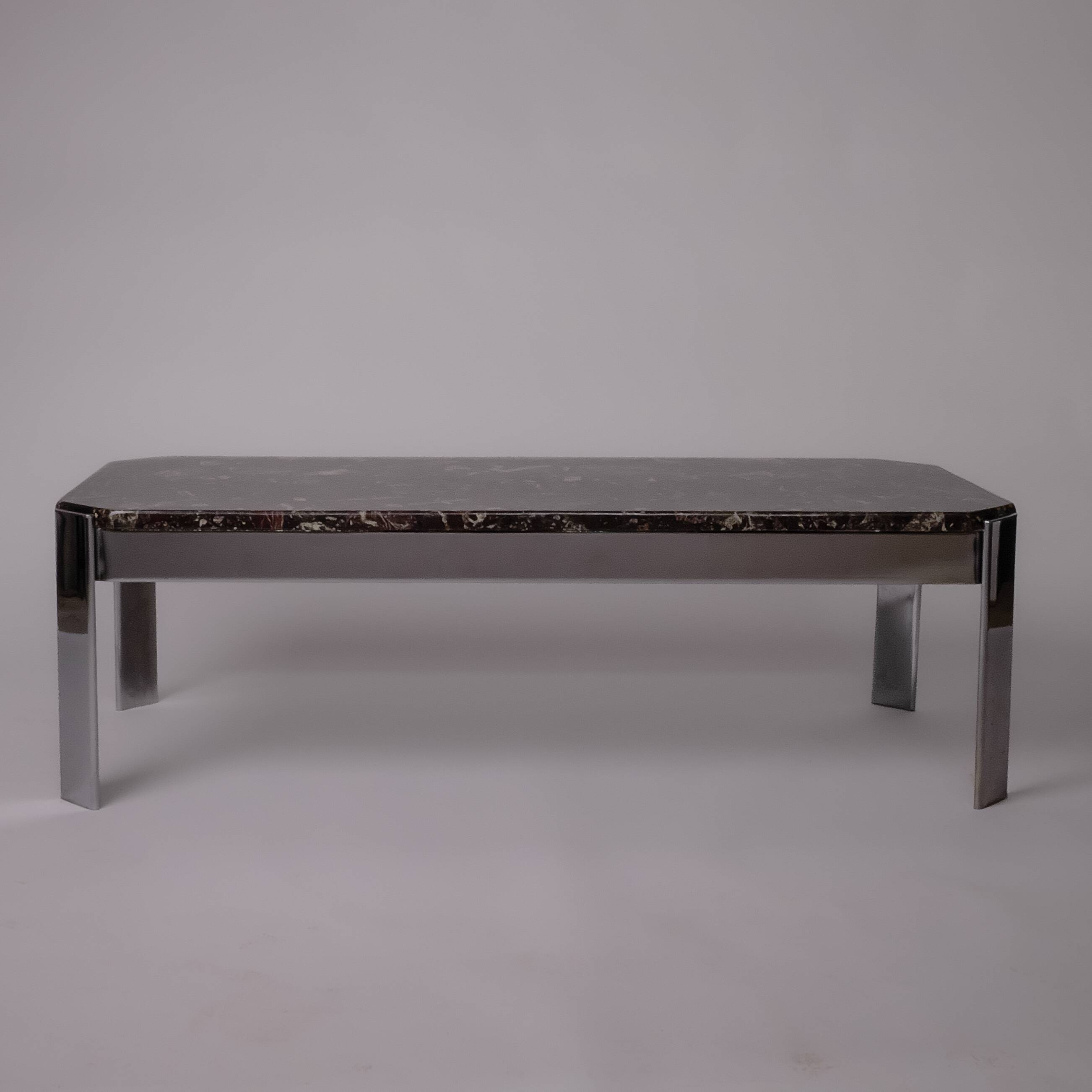 c. 1980 - Coffee table in Breccia marble and chrome - France