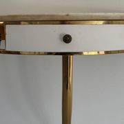 Floating wall console with drawer, brass body and marble top, 1960s, Italy