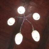 Waterfall chandelier space age 5 branches with tulips chiseled in glass 1960