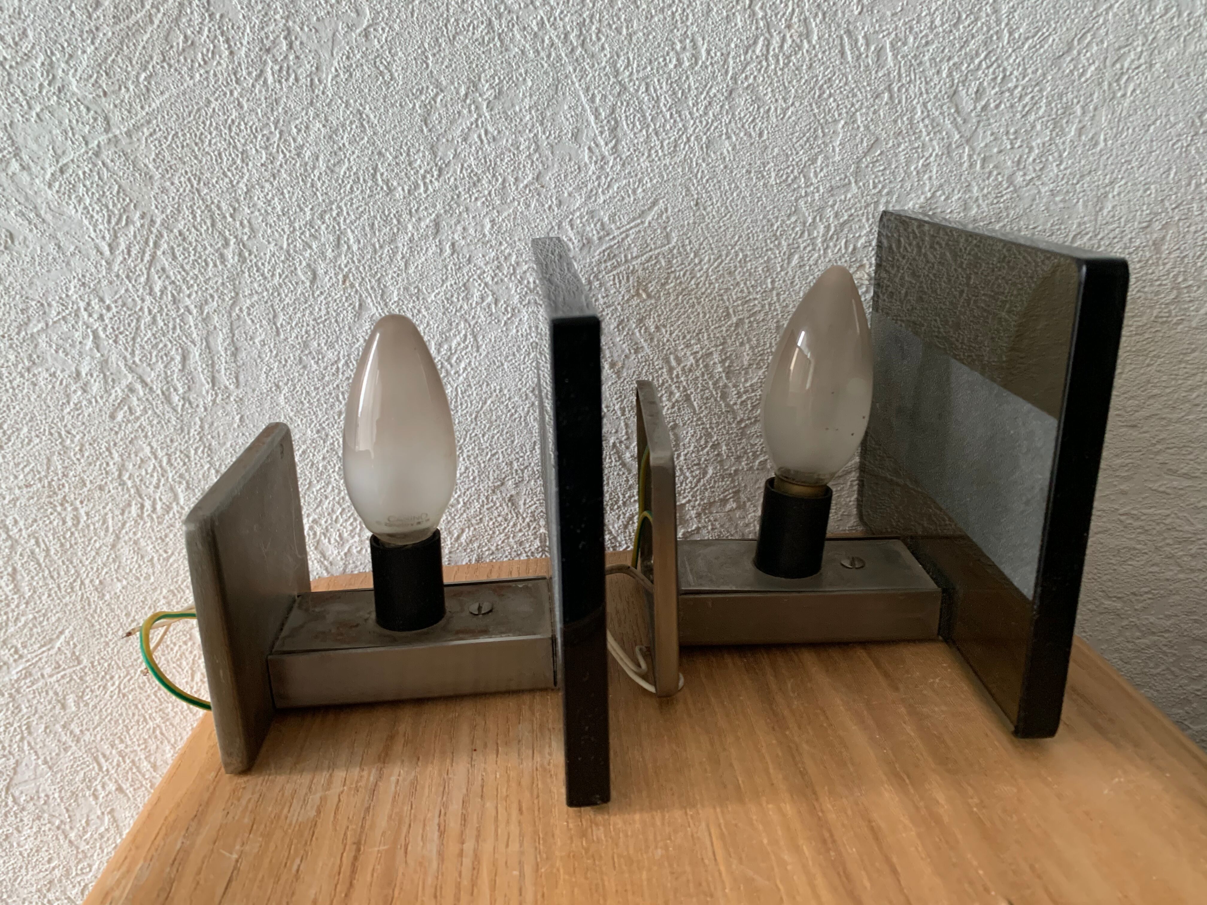 Pair wall light vintage smoke glass