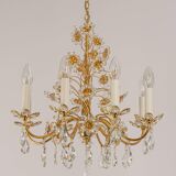 Large flower-shaped chandelier in gilded brass by Palwa, Germany, 1970s.