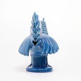 Vintage Italian Blue Ceramic Rooster, Behrend 1960s