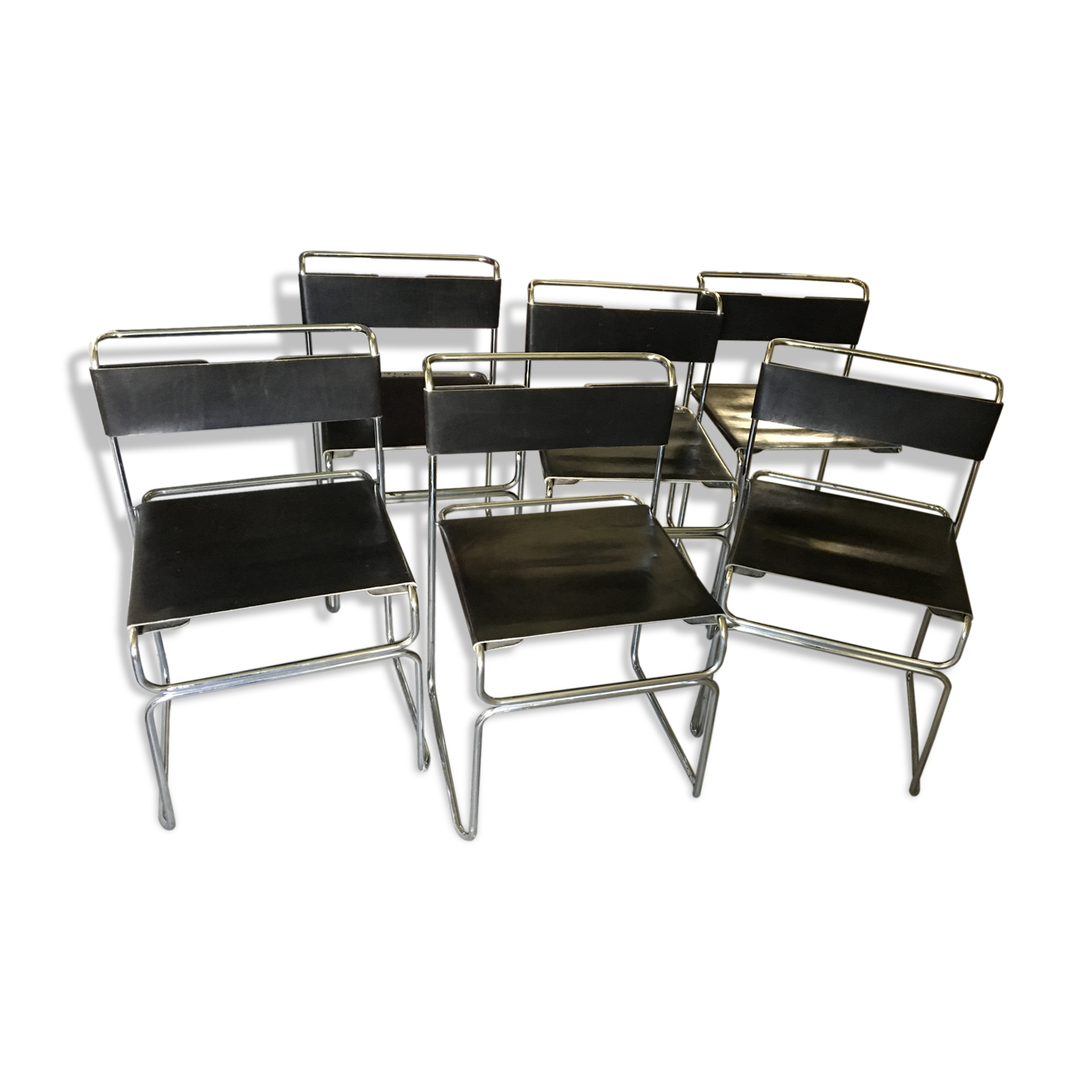 Set of 6 80s leather chairs