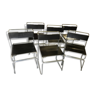 Set of 6 80s leather chairs