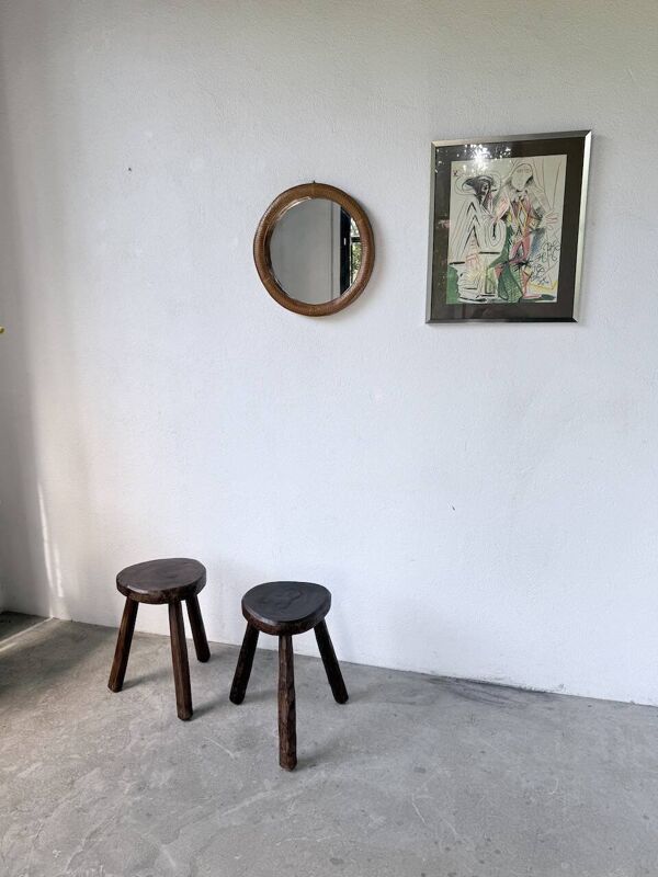 Miroir rond osier tressé 1960