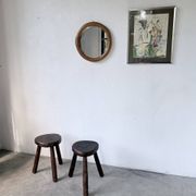 Woven wicker round mirror 1960