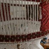 Large vintage macramé pendant lamp in cotton thread and wool, 120 cm.
