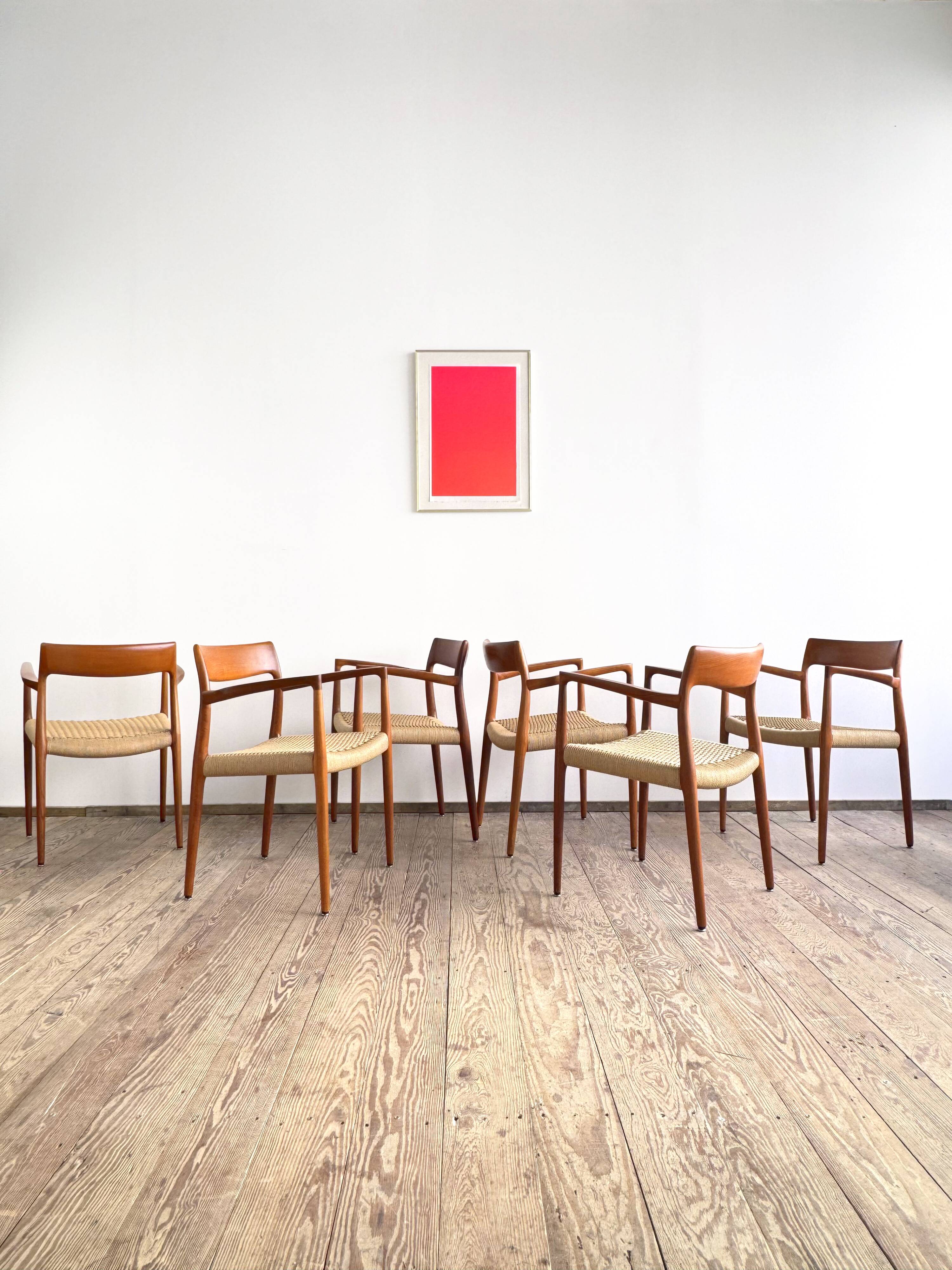 Chaises de Salle à Manger Danoises  Modèle 57 en Teck, Niels O. Møller,  JL Mollers, Ensemble de 6