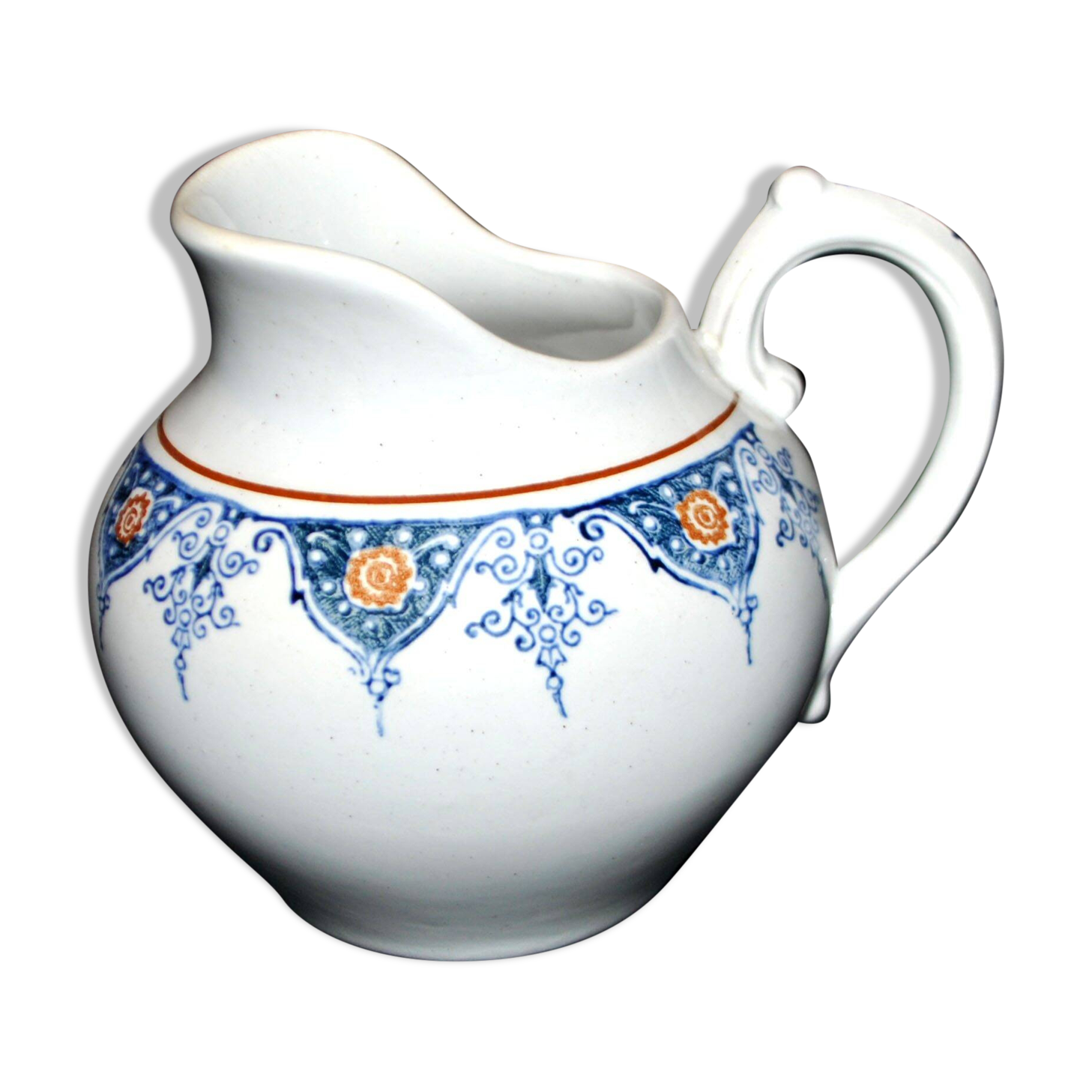 Saint Amand earthenware pitcher with stencil decoration