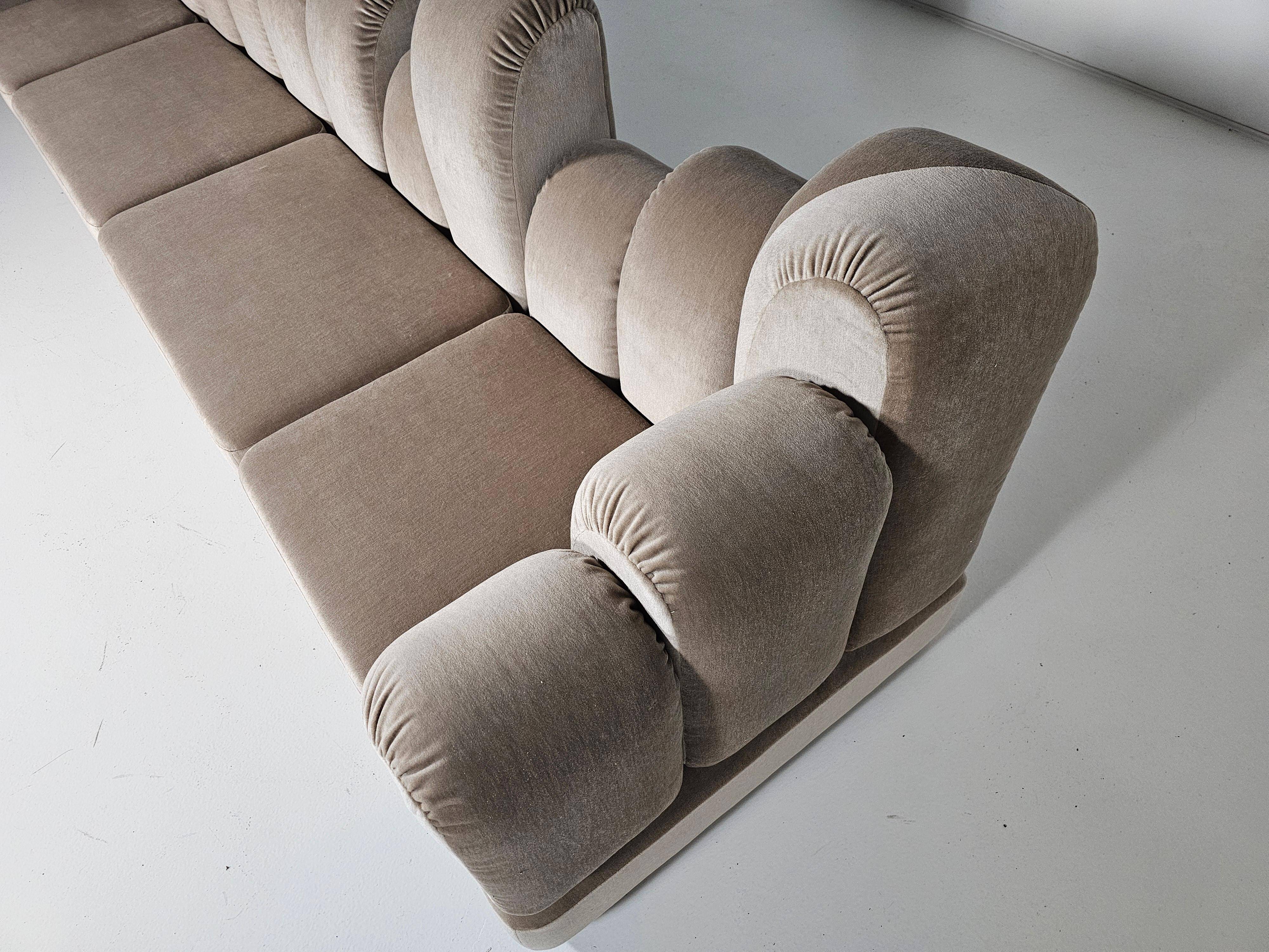 Beige mohair velvet sectional sofa by Hans Hopfer, Roche Bobois.