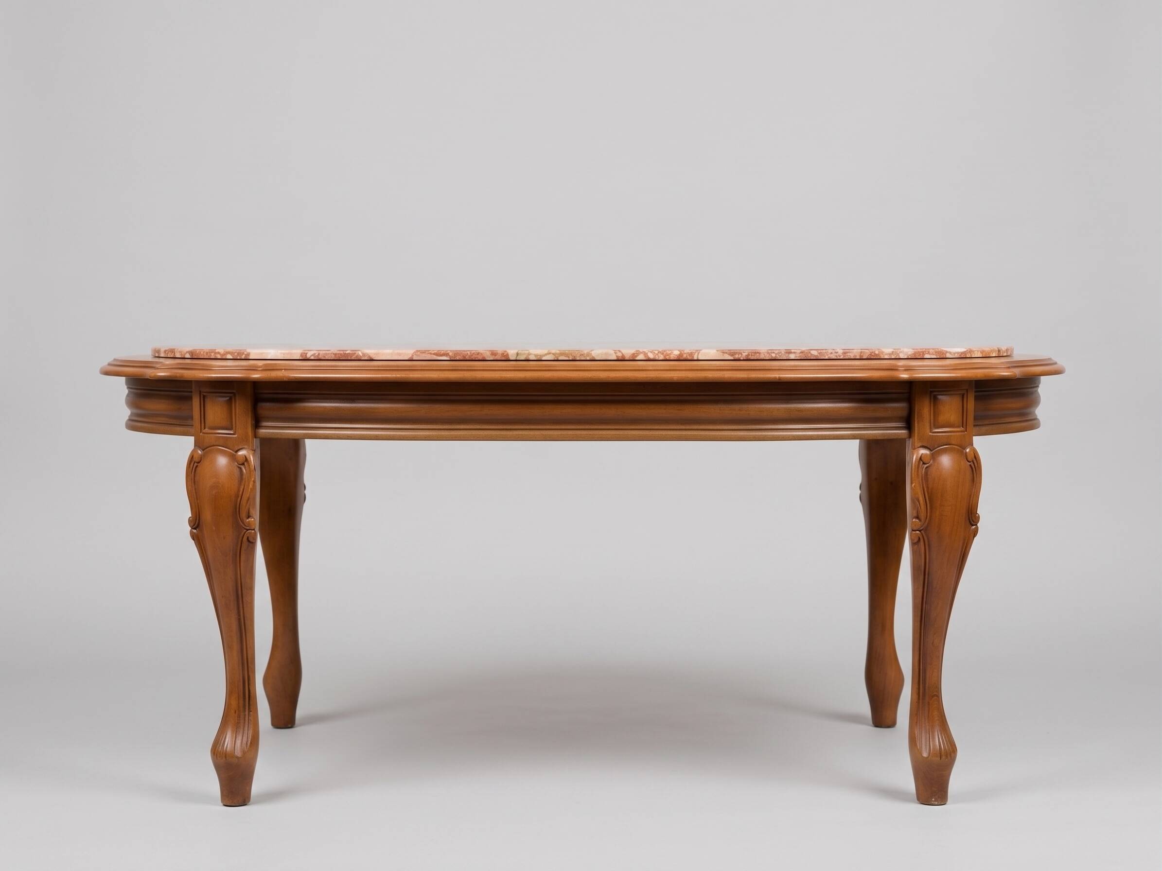 Coffee table with a stone top.