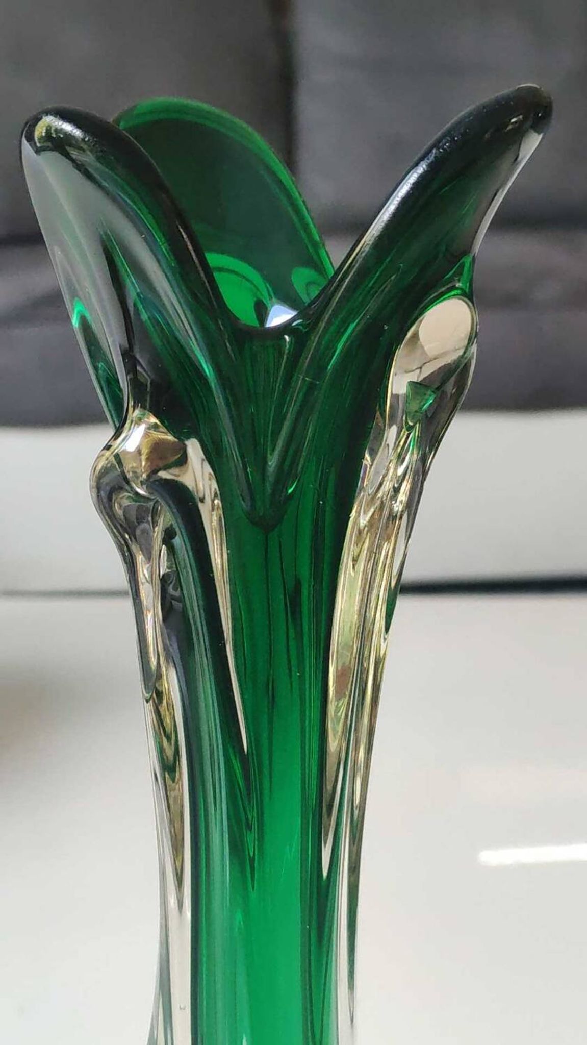 Murano glass art vase blown. Design in the shape of a trunk/floral base. Height 26 cm.