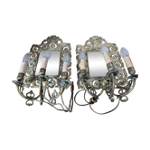 Pair of Napoleon III wall sconces, bevelled mirrors, mask heads.