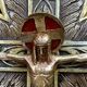 Old holy water stoup crucifix – patinated bronze