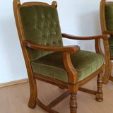 Set of 6 Louis XIII chairs in Oak and Moss Green Velvet - Vintage 1970