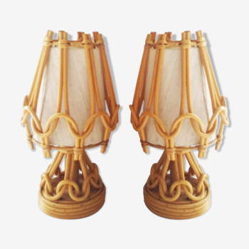 Pair of 60s rattan lamps