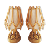 Paire de lampes en rotin années 60