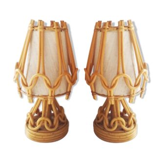 Pair of 60s rattan lamps