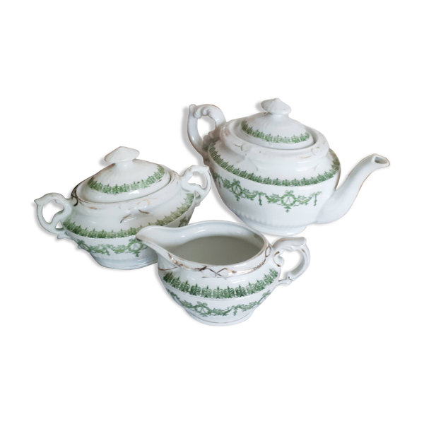 Service à thé en porcelaine anglaise, vert et or , antique