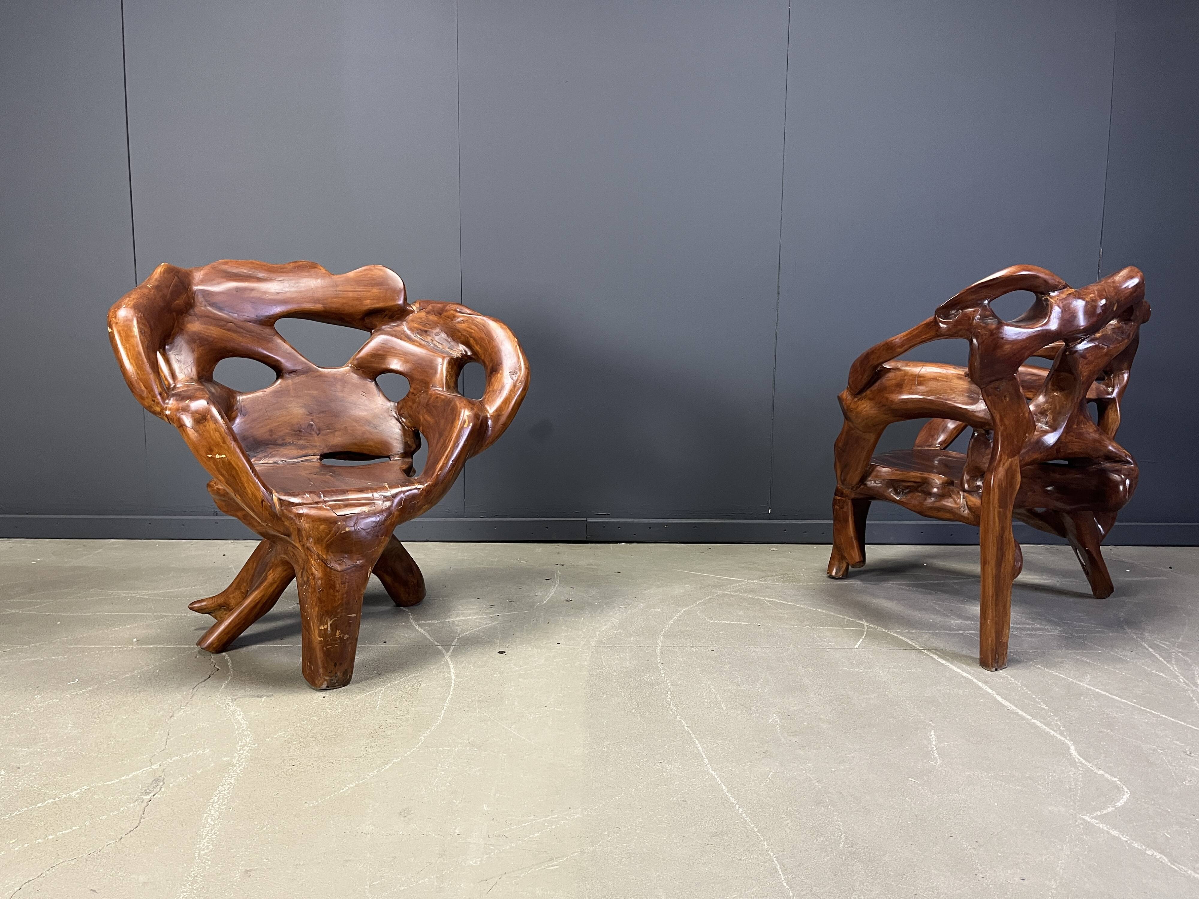 Large olive tree root chair set, 1960s