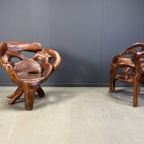 Large olive tree root chair set, 1960s