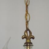 Mid-Century Bronze & Cut Glass 4-Light Chandelier with Fleur-de-Lys Detail