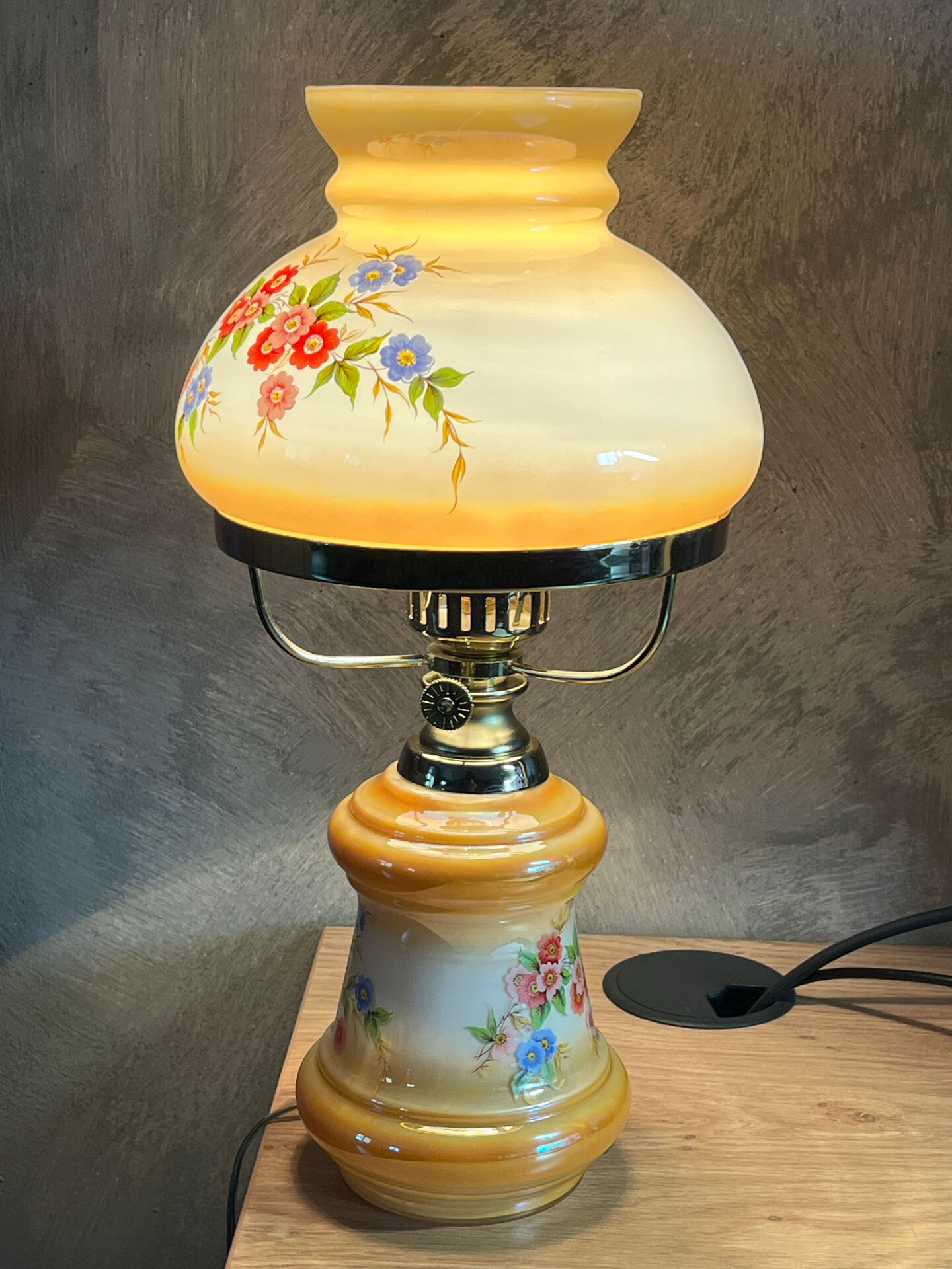 Large "hurricane" table lamp in new opaline glass.
