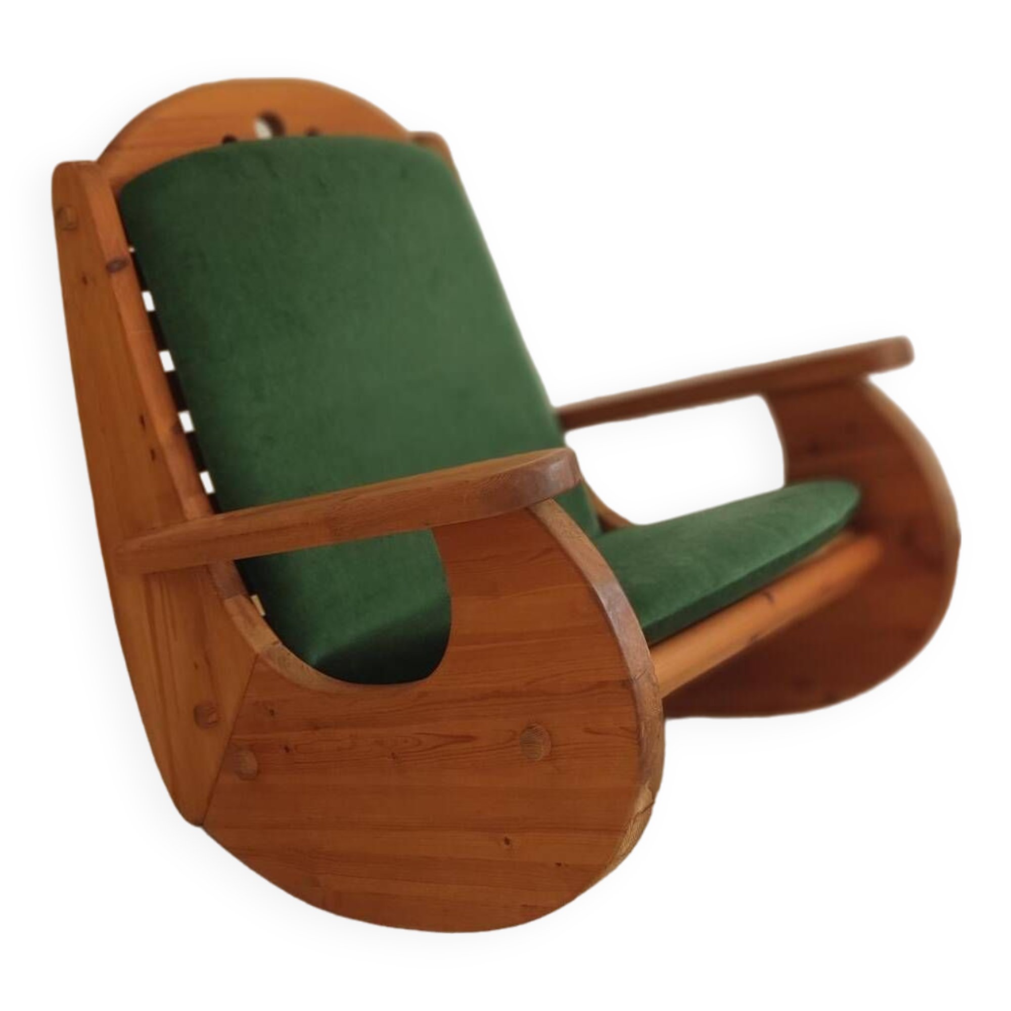 Scandinavian rocking chair in wood & mohair velvet