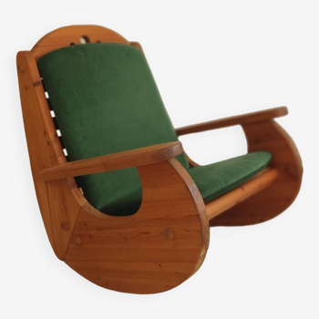 Rocking-chair scandinave bois & velours de mohair