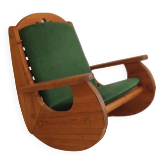 Rocking-chair scandinave bois & velours de mohair