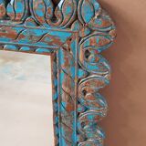 Burmese teak mirror with original blue patina