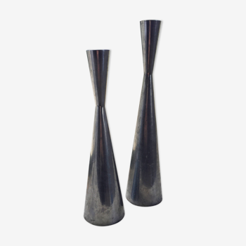 Scandinavian pair of chrome candlesticks