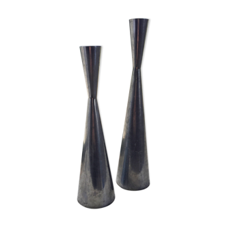 Scandinavian pair of chrome candlesticks