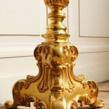 "Pique candle" double fire floor lamp in gilded bronze
