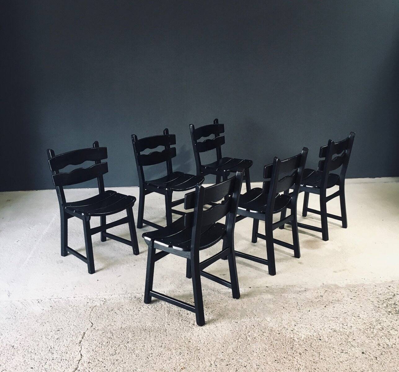 Brutalist dining chairs by Dittmann for Awa Radbound, Netherlands, 1970s, set of 6.