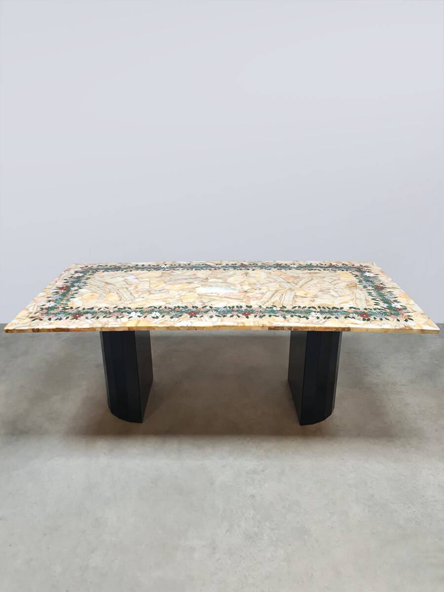 Italian vintage onyx marble floral dining table 'Edelweiss'