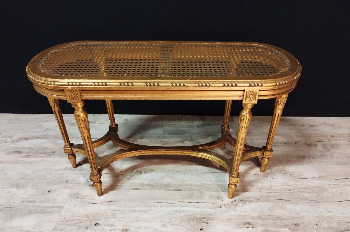 Piano bench cannée Louis XVI style in gilded wood