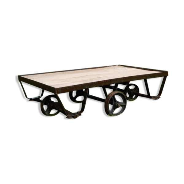 Table basse industrielle vintage chariot de marbrier ancien