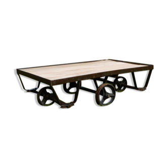 Vintage industrial coffee table antique marble trolley